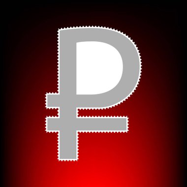 Rublesi işareti. Posta pulu veya eski fotoğraf stil kırmızı-siyah degrade arka plan üzerinde.