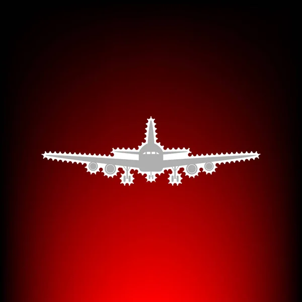 Signo de avión volador. Vista frontal. Sello postal o estilo fotográfico antiguo sobre fondo degradado rojo-negro . — Vector de stock