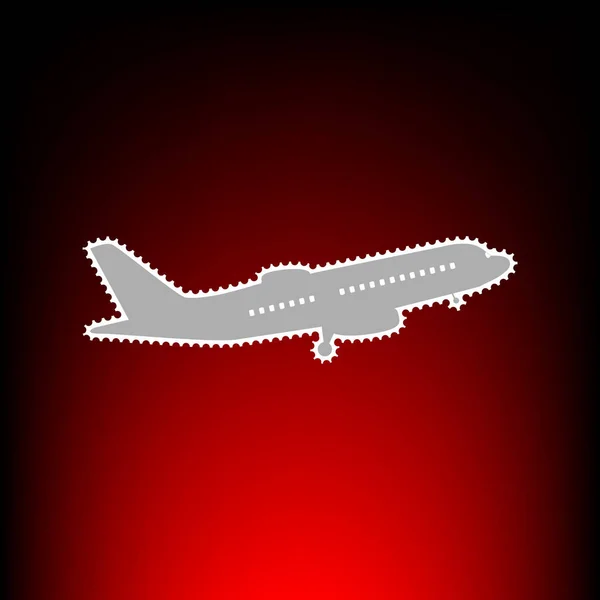 Знак "Летающий самолет". Вид сбоку. Почтовая марка или старый стиль фотографии на красно-черном градиентном фоне . — стоковый вектор