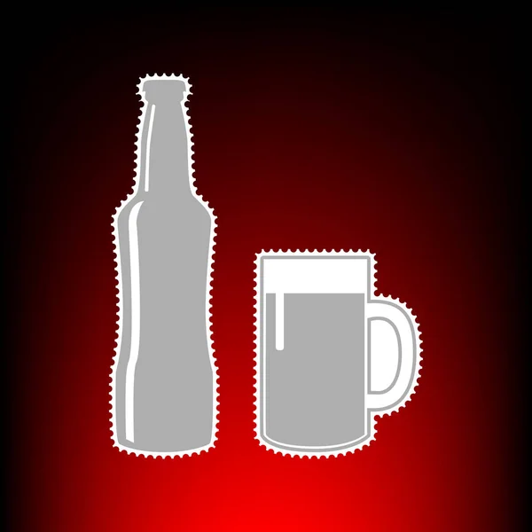 ビール瓶のサイン。切手や赤黒のグラデーションの背景に古い写真のスタイル. — ストックベクタ