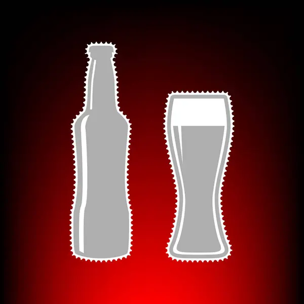 Bier fles teken. Postzegel of oude foto stijl op de gradient achtergrond zwart-rood. — Stockvector