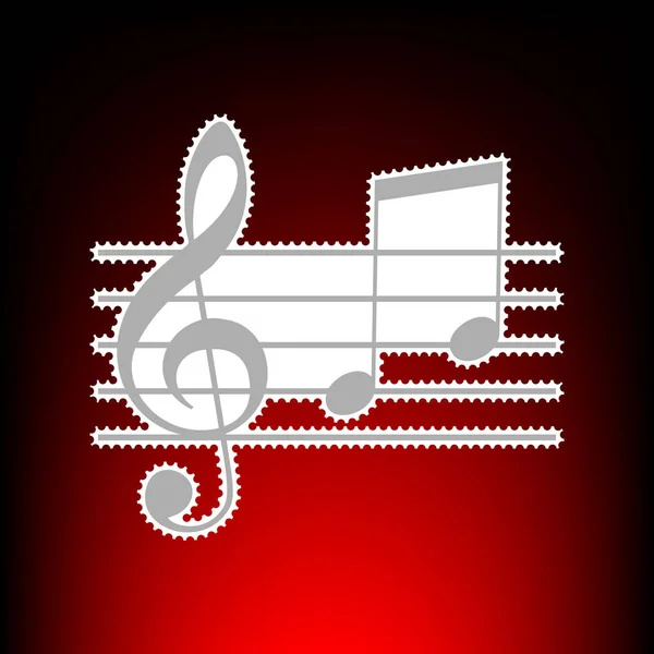 Music violin clef sign. G-clef and notes G, H. Postage stamp or old photo style on red-black gradient background. — Stock Vector
