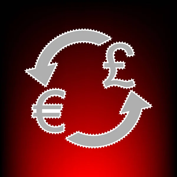 Znak měny exchange. Euro a britské libře. Poštovní známka nebo starý styl fotografií na pozadí s přechodem červeno černá. — Stockový vektor