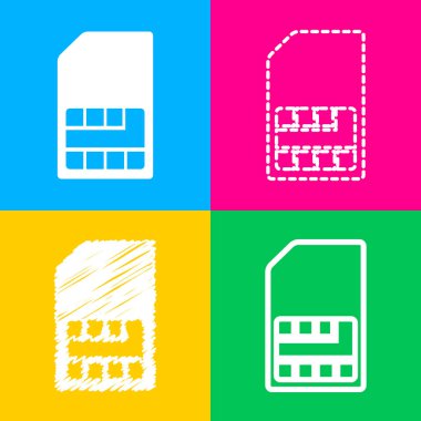 SIM kart işareti. Dört renk kareler simgesine dört stilleri.