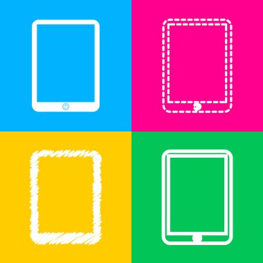 Bilgisayar tablet işareti. Dört renk kareler simgesine dört stilleri.