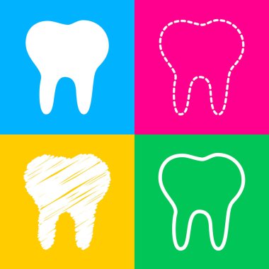 Diş işareti illüstrasyon. Dört renk kareler simgesine dört stilleri.