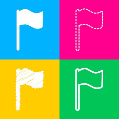 Bayrak illüstrasyon işareti. Dört renk kareler simgesine dört stilleri.