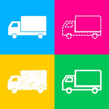 Teslimat işareti illüstrasyon. Dört renk kareler simgesine dört stilleri.