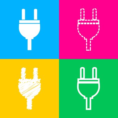 Soket işareti illüstrasyon. Dört renk kareler simgesine dört stilleri.