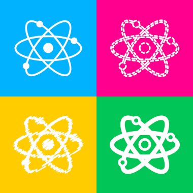 Atom işareti illüstrasyon. Dört renk kareler simgesine dört stilleri.