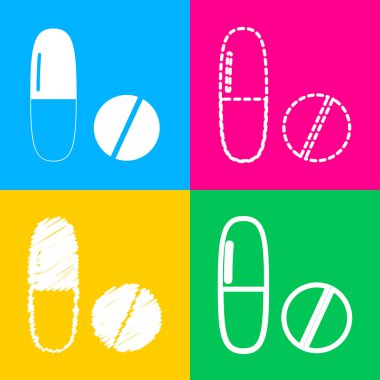 Tıbbi hapları işareti. Dört renk kareler simgesine dört stilleri.