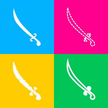 Kılıç işareti illüstrasyon. Dört renk kareler simgesine dört stilleri.