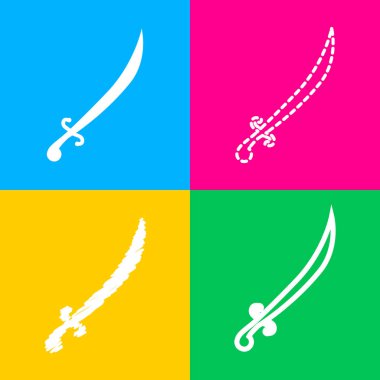 Kılıç işareti illüstrasyon. Dört renk kareler simgesine dört stilleri.