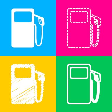 Gaz pompası işareti. Dört renk kareler simgesine dört stilleri.