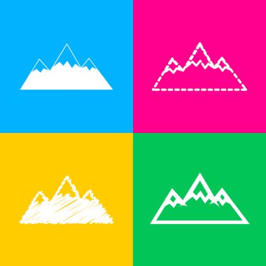 Dağ işareti illüstrasyon. Dört renk kareler simgesine dört stilleri.