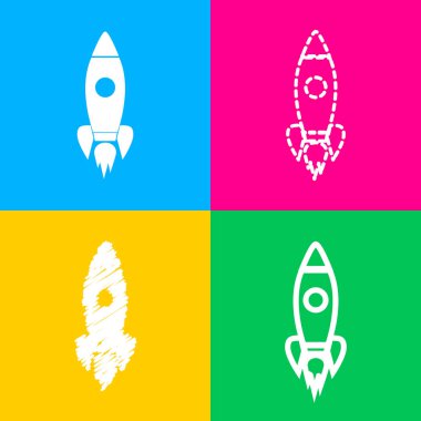 Roket işareti illüstrasyon. Dört renk kareler simgesine dört stilleri.