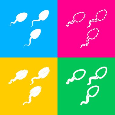 Spermlerinin illüstrasyon işareti. Dört renk kareler simgesine dört stilleri.