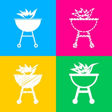 Yangın işareti ile Barbekü. Dört renk kareler simgesine dört stilleri.