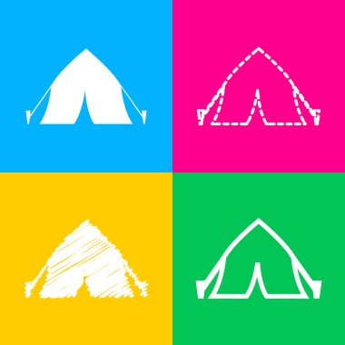 Turist çadır işareti. Dört renk kareler simgesine dört stilleri.
