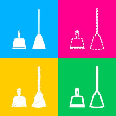 Faraş vektör işareti. Çöp ev işi faraş ekipman temizleme için Kepçe. Dört renk kareler simgesine dört stilleri.