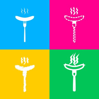 Sosis çatal üye. Dört renk kareler simgesine dört stilleri.