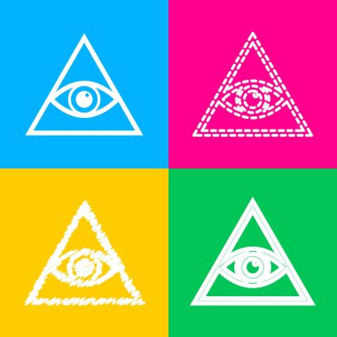 Tüm görme göz piramit sembolü. Mason ve manevi. Dört renk kareler simgesine dört stilleri.