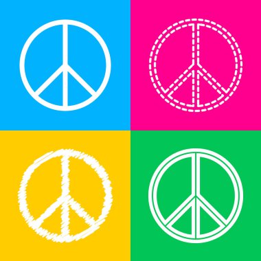 Barış işareti illüstrasyon. Dört renk kareler simgesine dört stilleri.