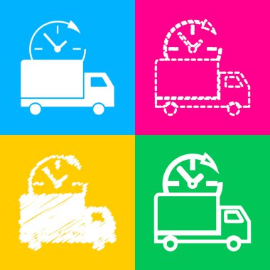 Teslimat işareti illüstrasyon. Dört renk kareler simgesine dört stilleri.