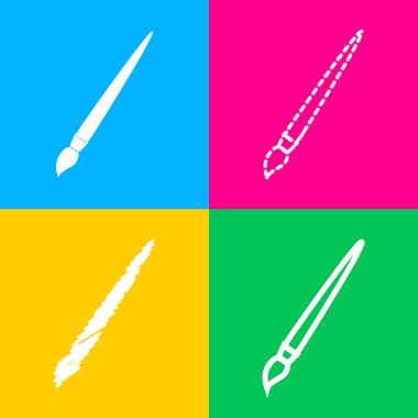 Fırça işareti illüstrasyon. Dört renk kareler simgesine dört stilleri.