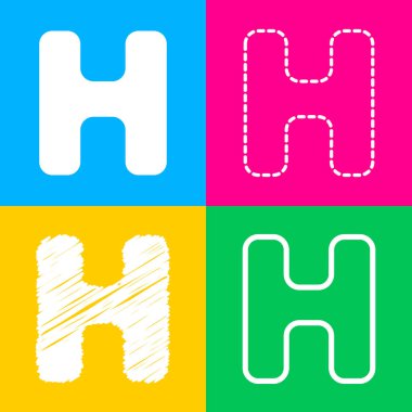 H harfi işareti şablon öğesi tasarım. Dört renk kareler simgesine dört stilleri.