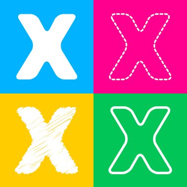 Mektup X işareti tasarım şablonu öğesi. Dört renk kareler simgesine dört stilleri.