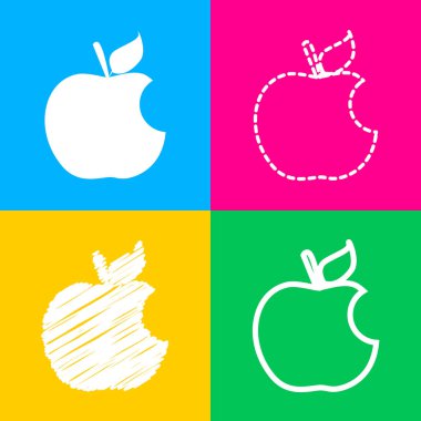 Elma işaret ısır. Dört renk kareler simgesine dört stilleri.