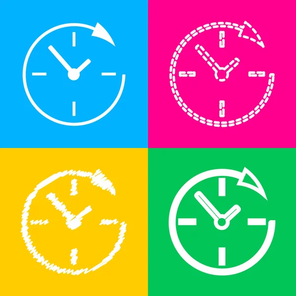 Serviço e suporte para clientes 24 horas por dia. Quatro estilos de ícone em quatro quadrados de cores . —  Vetores de Stock