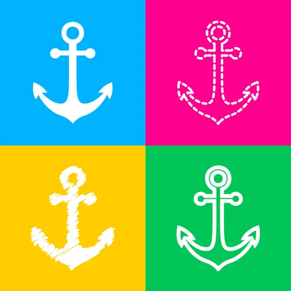 Signe d'alarme. Quatre styles d'icône sur quatre carrés de couleur . — Image vectorielle