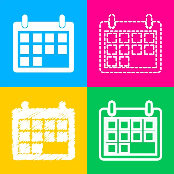 Kalenderzeichen-Illustration. vier Symbolstile auf vier farbigen Quadraten. — Stockvektor