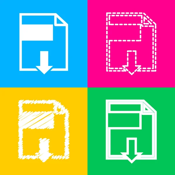 Fájl letöltés jele. Négy stílus ikon a négy színes négyzetek. — Stock Vector