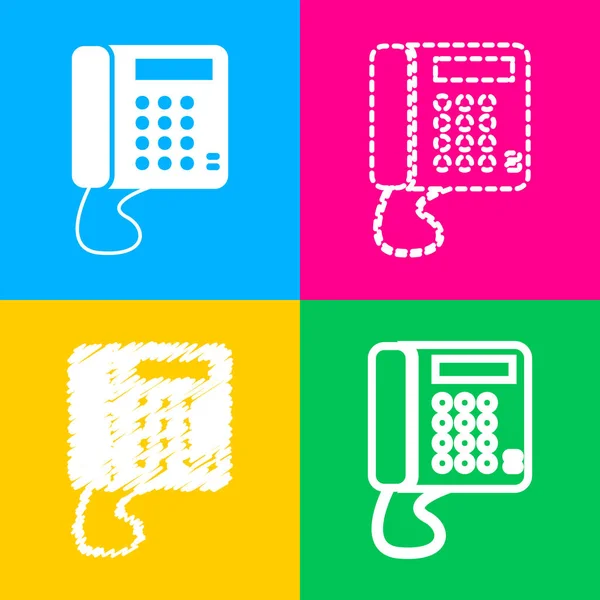 Communicatie of telefoon teken. Vier stijlen van pictogram op vier vierkanten van de kleur. — Stockvector