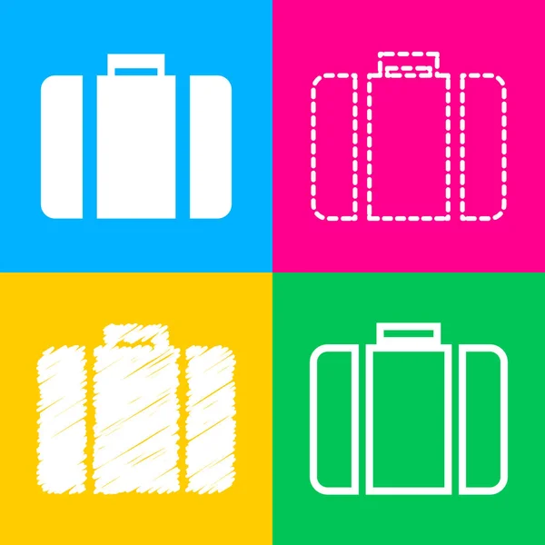 Illustration de la mallette. Quatre styles d'icône sur quatre carrés de couleur . — Image vectorielle