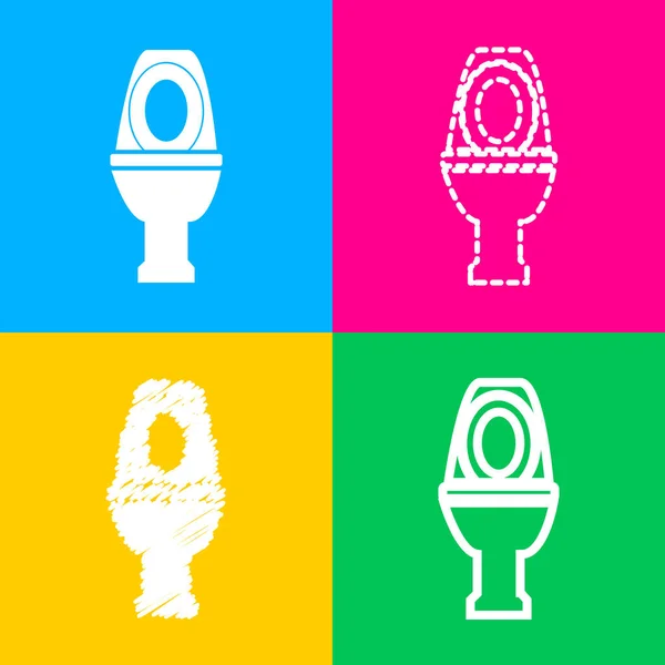 Illustration de signe de toilette. Quatre styles d'icône sur quatre carrés de couleur . — Image vectorielle