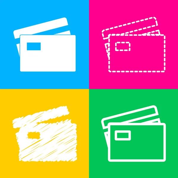 Signo de tarjeta de crédito. Cuatro estilos de icono en cuatro cuadrados de color . — Vector de stock