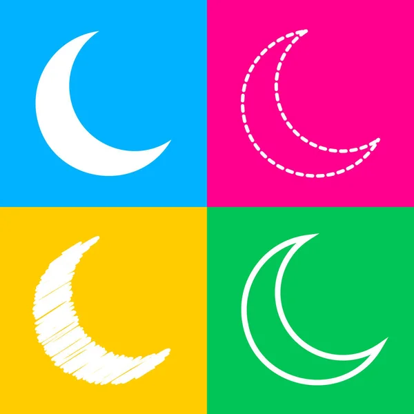 Moon sign illustration. Four styles of icon on four color squares. — Stock Vector