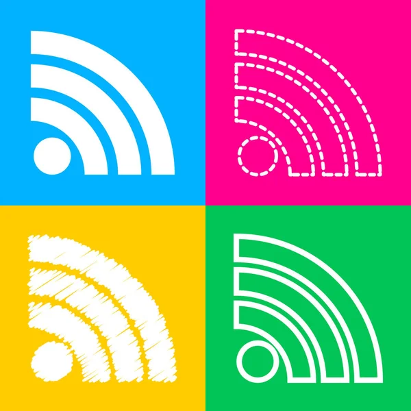 RSS Zapisz ilustracja. Cztery style ikonę na cztery kwadraty koloru. — Wektor stockowy