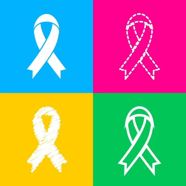Black awareness ribbon sign. Four styles of icon on four color squares. — Stock Vector