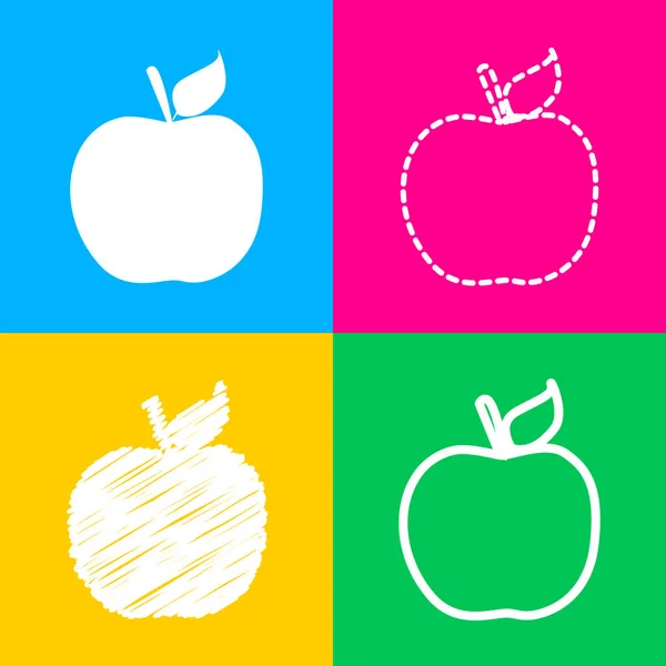 Apfelschild-Illustration. vier Symbolstile auf vier farbigen Quadraten. — Stockvektor