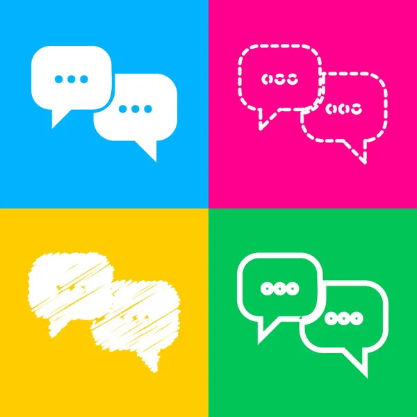 Speech bubbles sign. Four styles of icon on four color squares. — Stock Vector