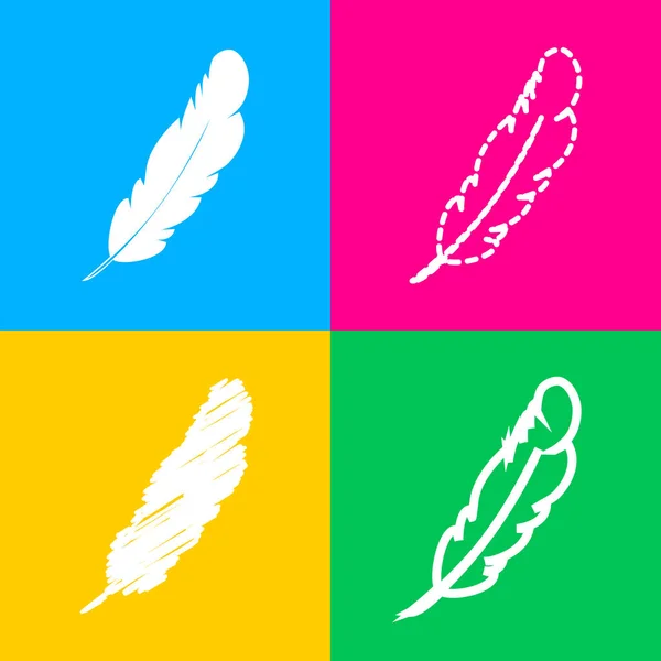 Signo de pluma ilustración. Cuatro estilos de icono en cuatro cuadrados de color . — Archivo Imágenes Vectoriales