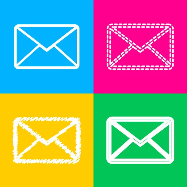 Illustration de lettre. Quatre styles d'icône sur quatre carrés de couleur . — Image vectorielle