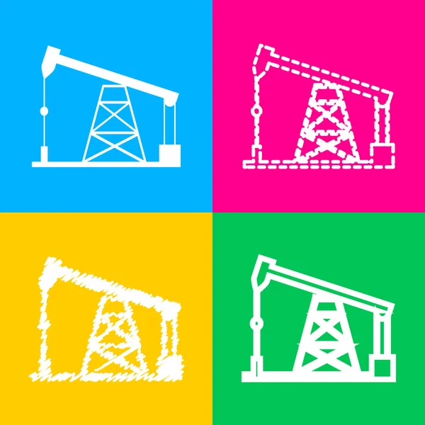 Ölbohrplattform-Schild. vier Symbolstile auf vier farbigen Quadraten. — Stockvektor