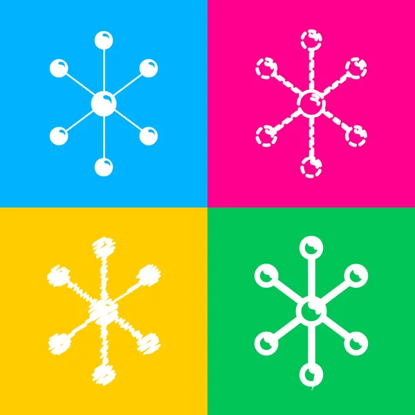 分子記号図。4 つの色の正方形のアイコンの 4 つのスタイル. — ストックベクタ