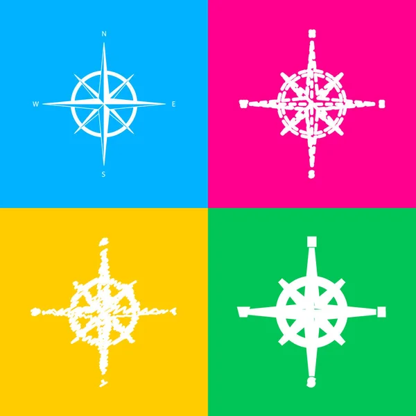 風配図記号。4 つの色の正方形のアイコンの 4 つのスタイル. — ストックベクタ